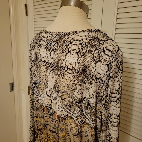 Oriental Print Tunic Blouse Boho Dana Buchman XL Flowy Stretchy Top - Picture 6 of 7